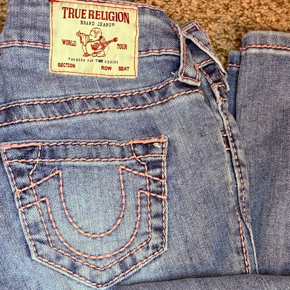 NWOT True Religion Billie Super T Pink Stitch Straight Jeans - Size 24 - Picture 7 of 10